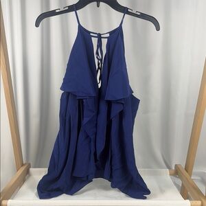 BCBGMaxazria | Blue sleeveless Ruffled Silk Blouse, M